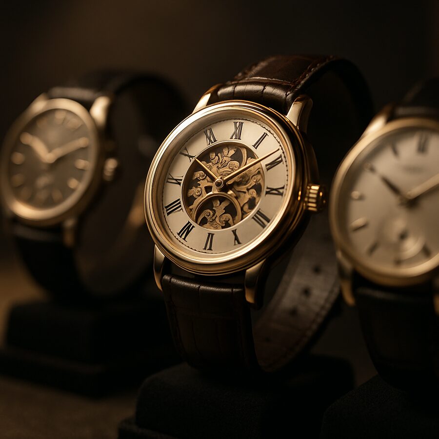 Montres élégantes présentées sur un support en velours